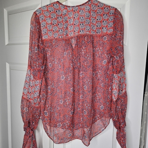 Rebecca Taylor floral print sheer buttonup blouse with sleeve ties size 0 (XS). - Picture 9 of 10